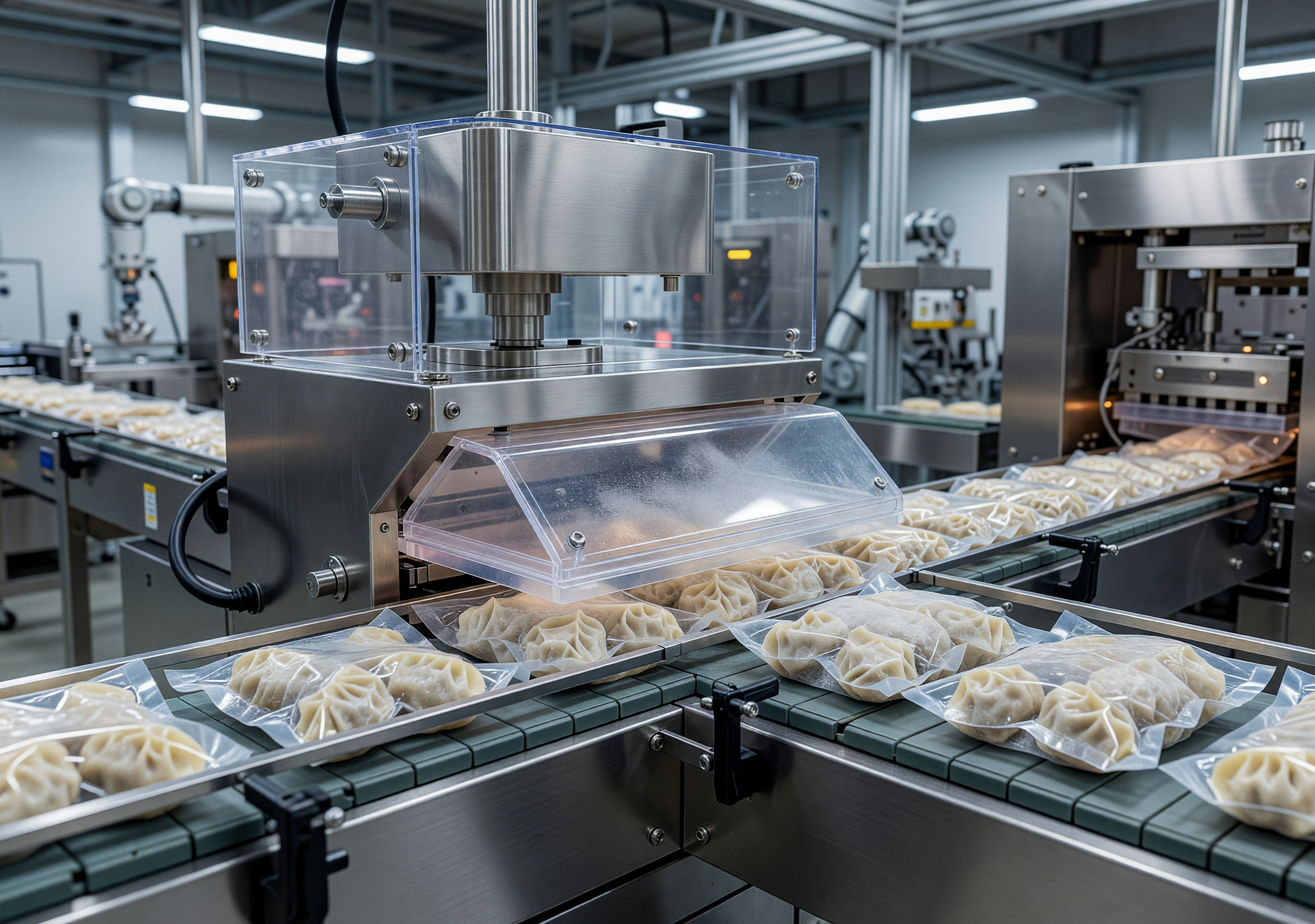 Embalagem de alimentos em esteira
