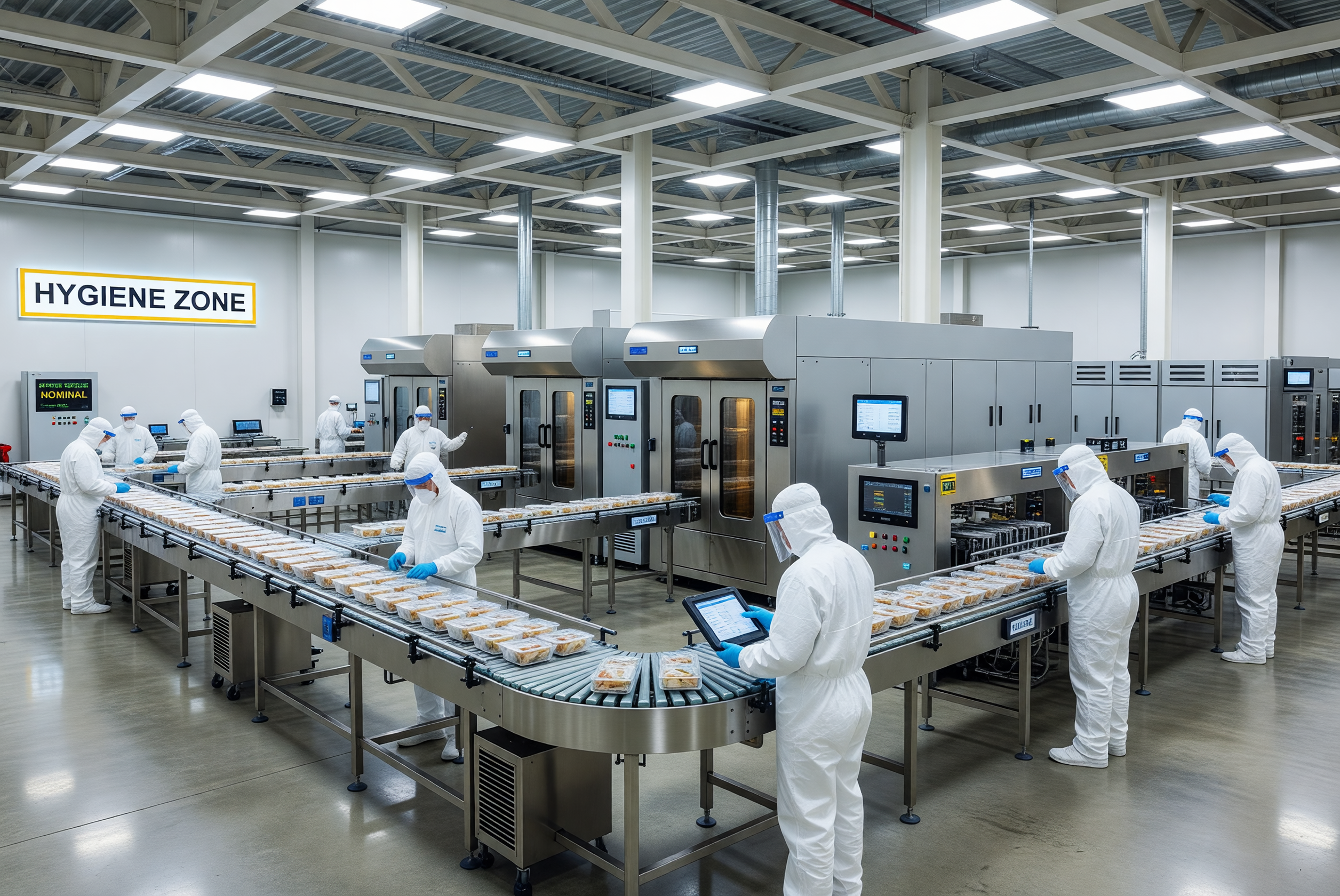 Área de produção industrial com linhas automatizadas